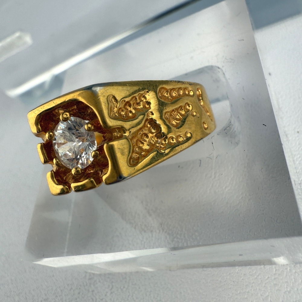 Chunky Vintage Gold Tone Men's Statement Ring‎ with Clear Glass Stone Size 11.75 - Picture 3 of 12